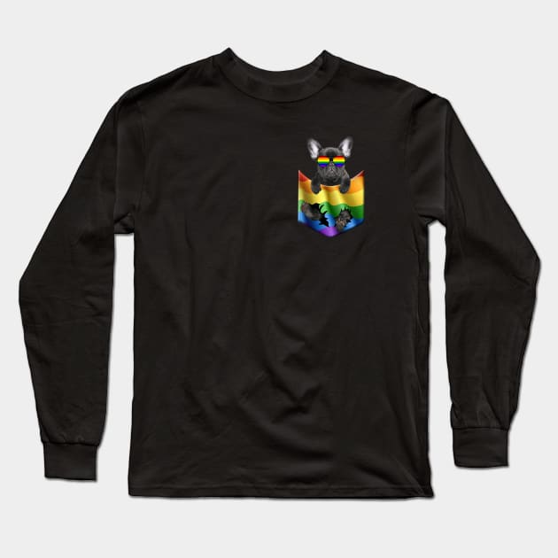 French Bulldog In Pocket LGBT Pride Flag For Dog Lovers Long Sleeve T-Shirt by Terryeare